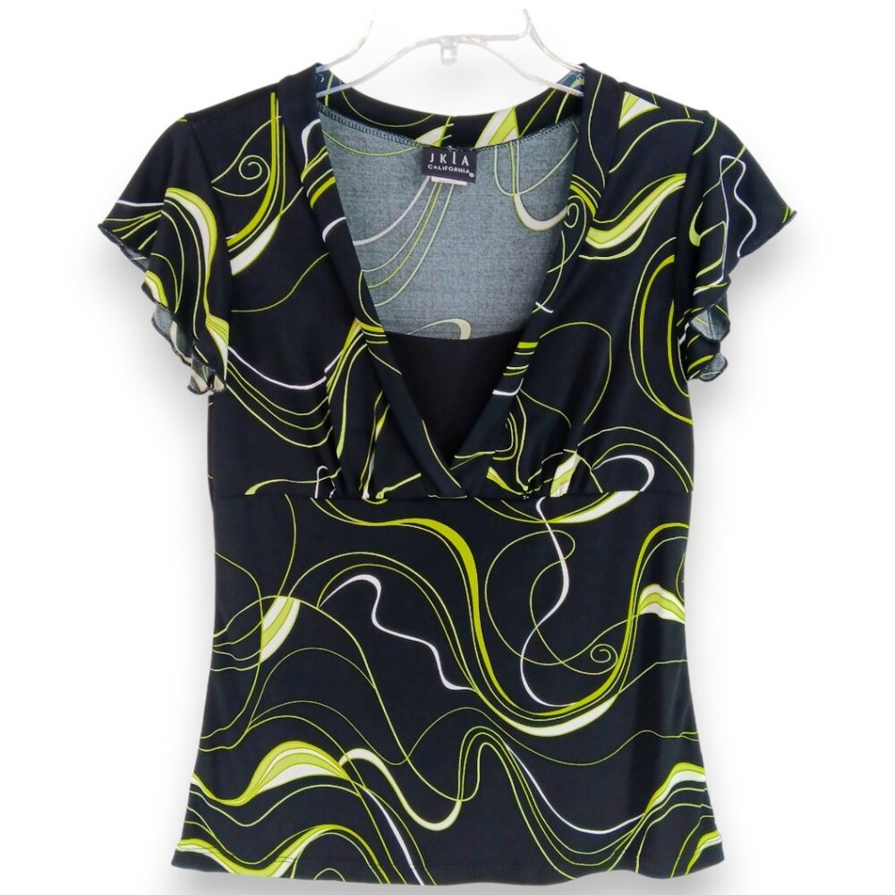 JKLA Women's Top- SMALL- Black-Green-Cream-Dressy-Casual-Short sleeve-loose